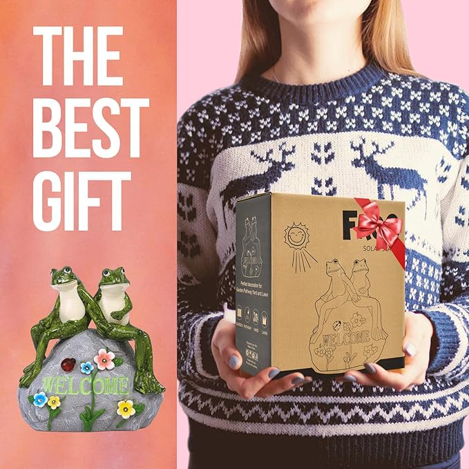 Nacome Solar Garden Outdoor Statues Frog with Succulent and 7 LED Lights - Lawn Decor for Patio, Balcony, Yard Ornament - Unique Housewarming Gifts-VerdiqueGarden