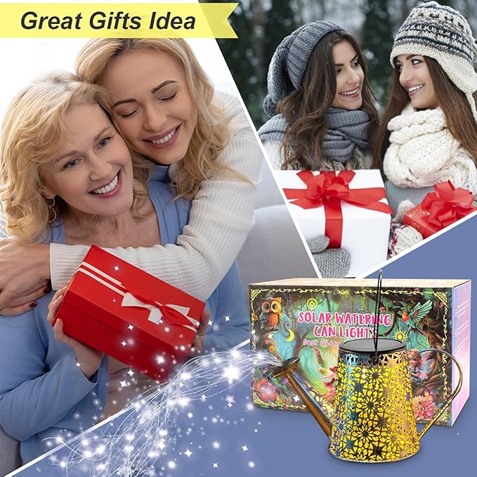 VOOKRY Watering Can with Lights, Large Hanging Solar Lights Outdoor Waterproof, Decorative Retro Metal Solar Garden Decor for Patio Yard Porch Lawn Landscape Gardening Gifts for Mom Grandma Women-VerdiqueGarden