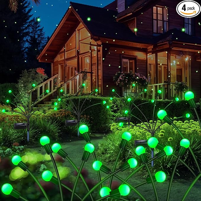 Solar Garden Lights Outdoor, 4 Pack 24LED Waterproof Solar Powered Lights for Yard Pathway Patio, Swaying Lawn Decor as Gardening Gifts for Women Holiday(4 Pack Green)-VerdiqueGarden