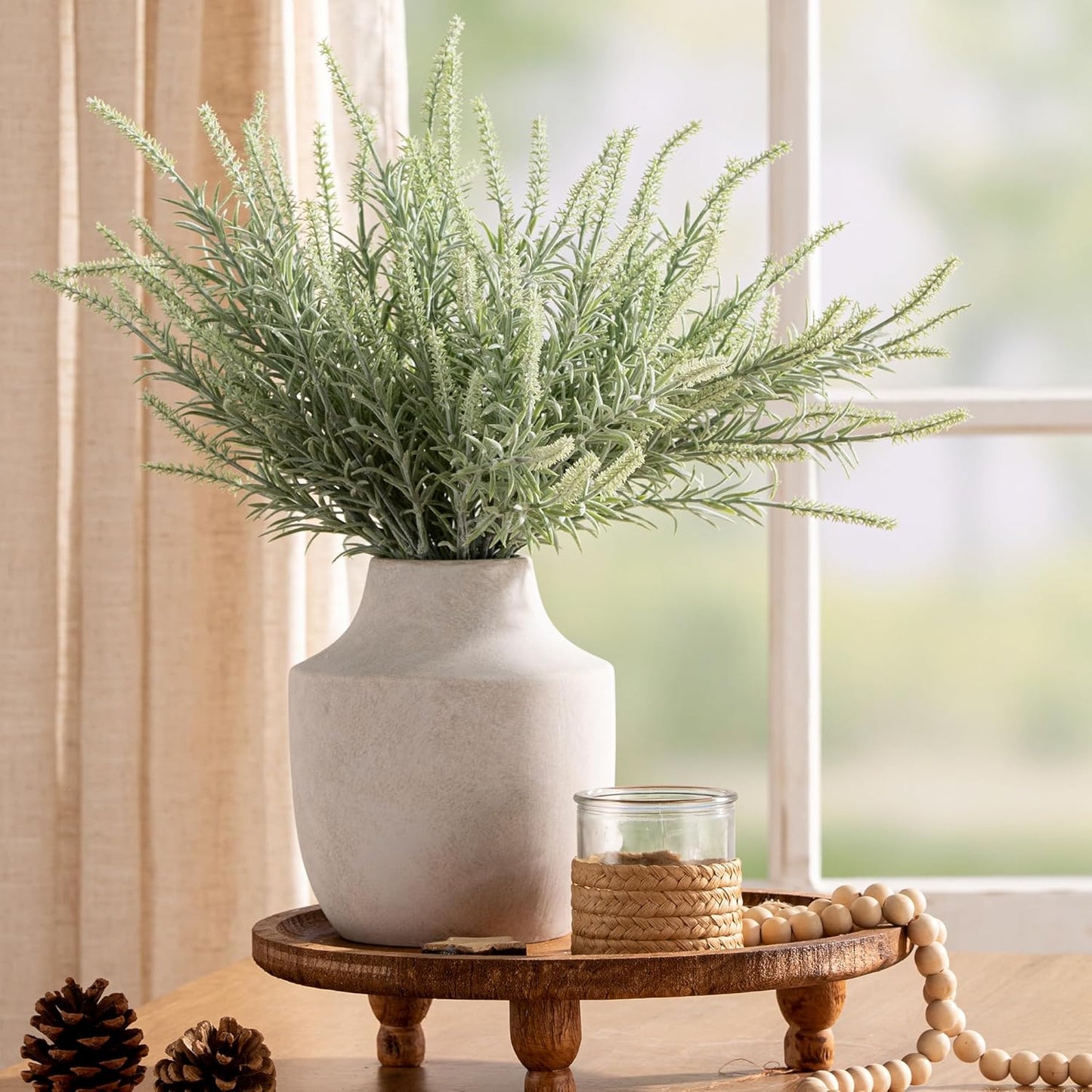 Mitt&Ditt Ceramic Flower Vase, 7.5 inch Off-White Farmhouse Rustic Vase, Handcrafted Weathered Pottery Vases, Small Flower Terracotta Vases for Home Decor, Living Room, Table, Shelf-VerdiqueGarden