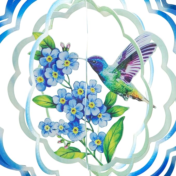 VP Home Floral Hummingbird Wind Spinner - Metal Outdoor Wind Spinners for Yard and Garden Decor - 3D Kinetic Yard Art Hummingbird Sculpture - Vibrant, Weather-Resistant Design - 12 x 15 Inches-VerdiqueGarden