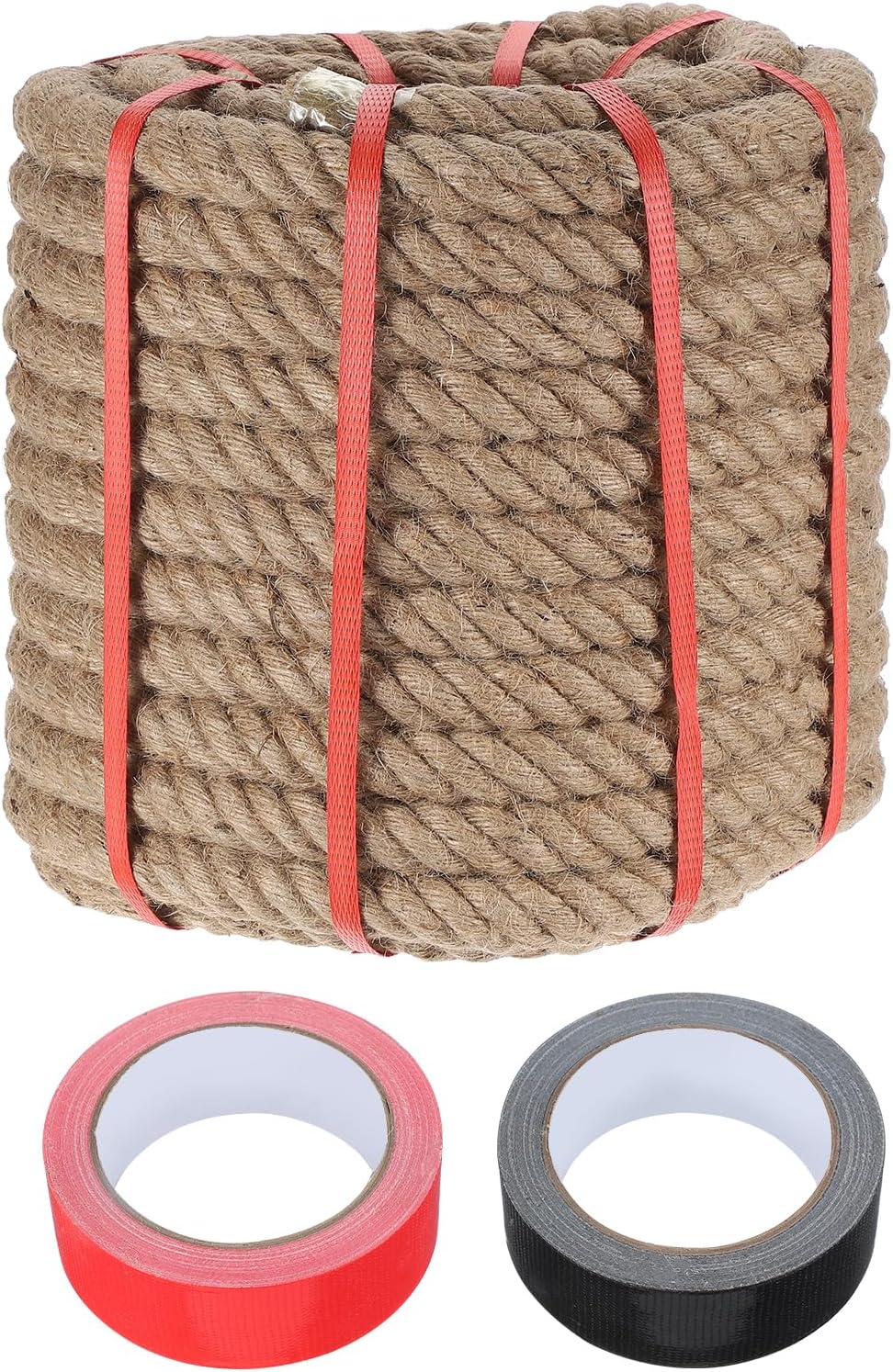 MECCANIXITY Jute Rope 1 Inch x 98ft, Thick Twine Rope Ropes Braided Jute Twine Natural Brown Burlap Cord String Heavy Twisted with Tapes for Decorative Crafts Railing Swing Tug of War-VerdiqueGarden