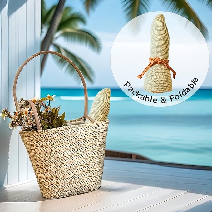 Beach Sun Straw Hats for Women, Summer Sun Protection Foldable Packable Wide Brim Hat-VerdiqueGarden
