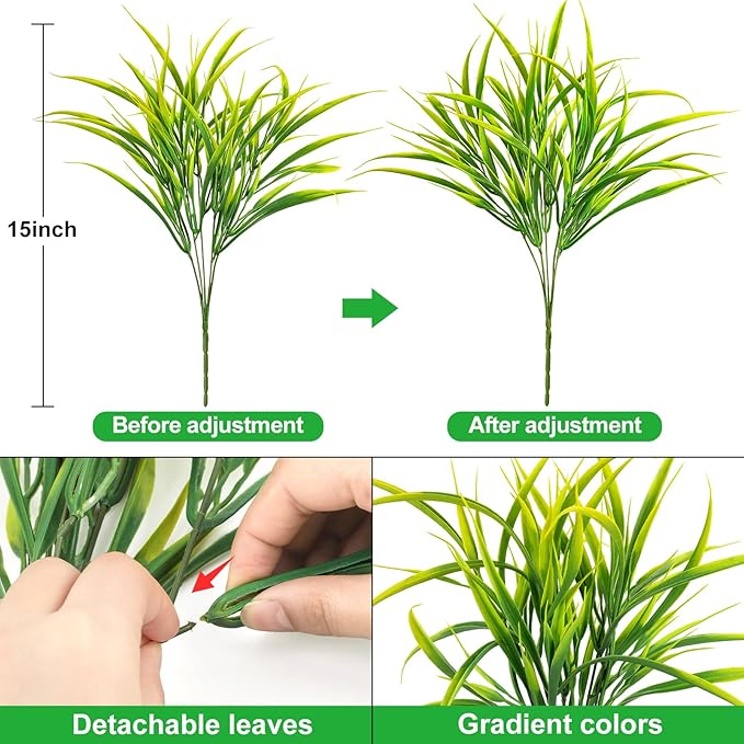 Ouddy Decor 16 Bundles Artificial Plants Outdoor Fake Grass Greenery Stems UV Resistant Faux Plastic Plants Shrubs for Spring Summer Home Garden Pathway Window Box Front Porch Decor, Yellow-VerdiqueGarden