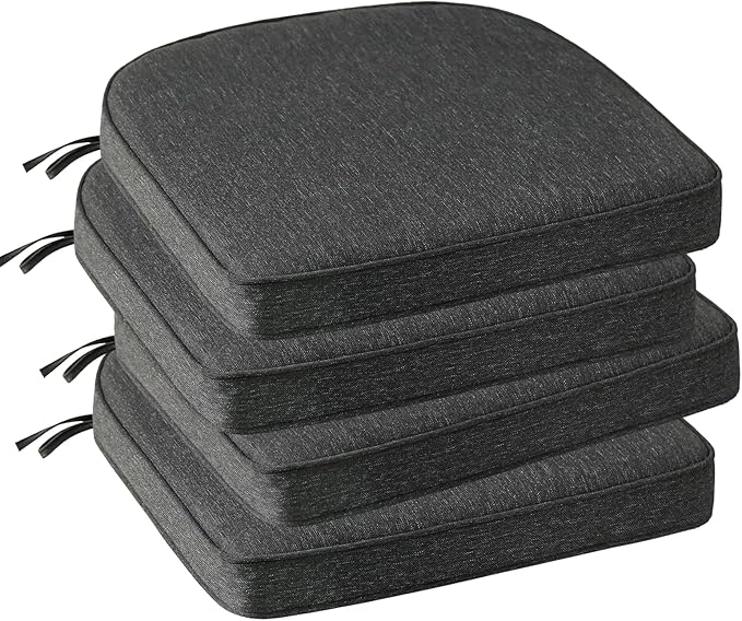 Outdoor Round Corner Seat Cushion, 17"x16"x2", Set of 4, Non Slip Seat Cushion Pads with Removable Cover for Patio Furniture, Garden Yard Lawn, Charcoal Gray-VerdiqueGarden
