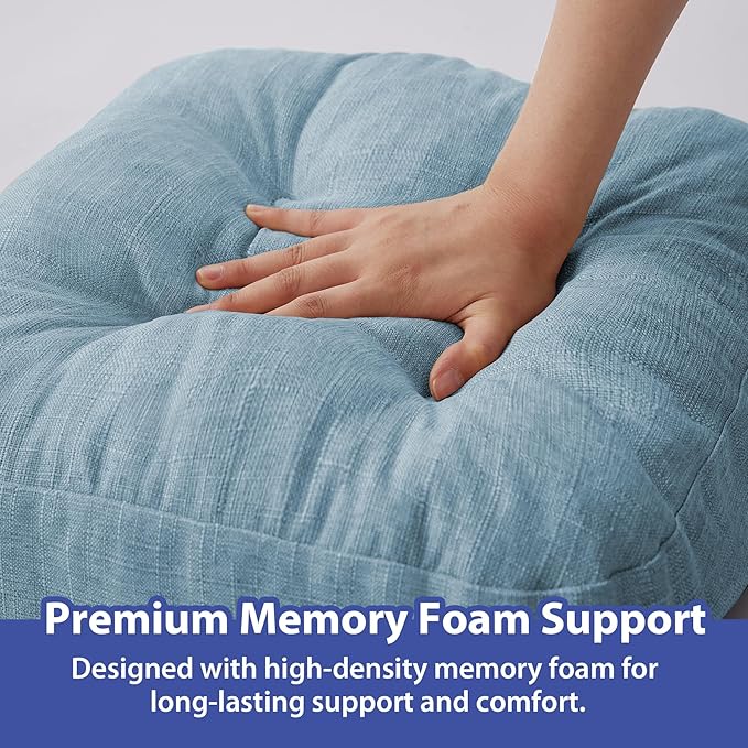 Chair Cushions for Dining Chairs, Dining Chair Cushions, Tufted Indoor Chair Pads with Ties & Non Slip Backing, Seat Cushions for Kitchen Chairs 16.5” x 16.5” x 3.5”, Set of 6, Light Blue-VerdiqueGarden