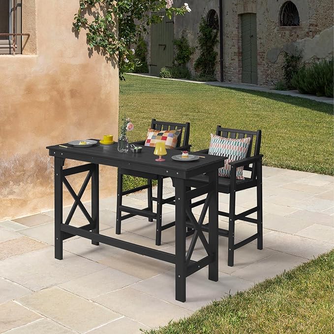 HDPE Patio Bar Table, 41" Rectangle Outdoor Bar Tables Counter Height Table, Adirondack Outdoor Bar Height Table, HDPE Outside Pub Tables for Balcony, Deck, Backyard, Poolside, Obsidian-VerdiqueGarden
