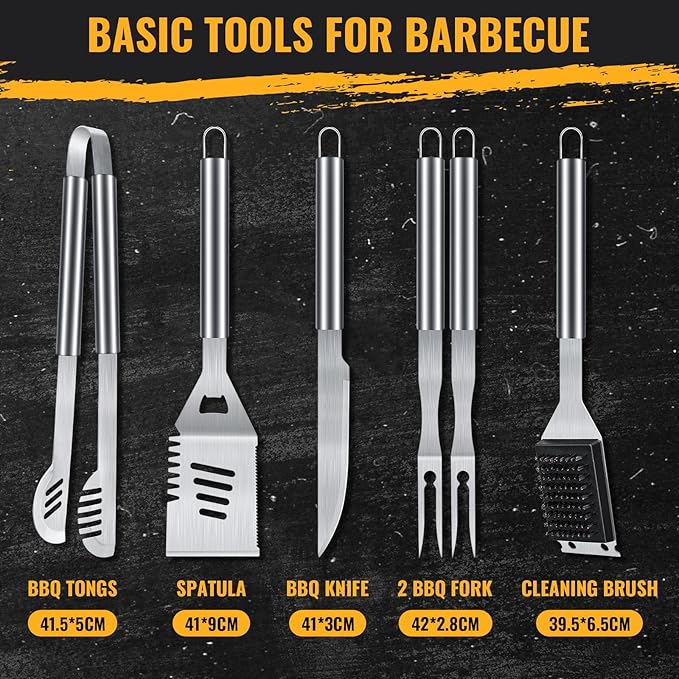 BBQ Grill Tools Set 16-inch Heavy Duty, 6 Pcs- Barbecue Utensils Kit for Camping, Kitchen, Outdoor Cooking,Suitable as a Gift for Men, Fathers, Friends-VerdiqueGarden