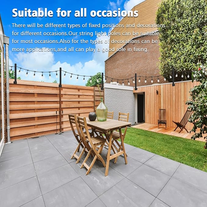 AILBTON 2.8FT 4 Pack Suspension Outdoor String Light Poles for Outside String Lights Hanging,with Clip and Holder,Light Post Mounting Stand for Patio Fence Wall Garden Backyard Deck-VerdiqueGarden