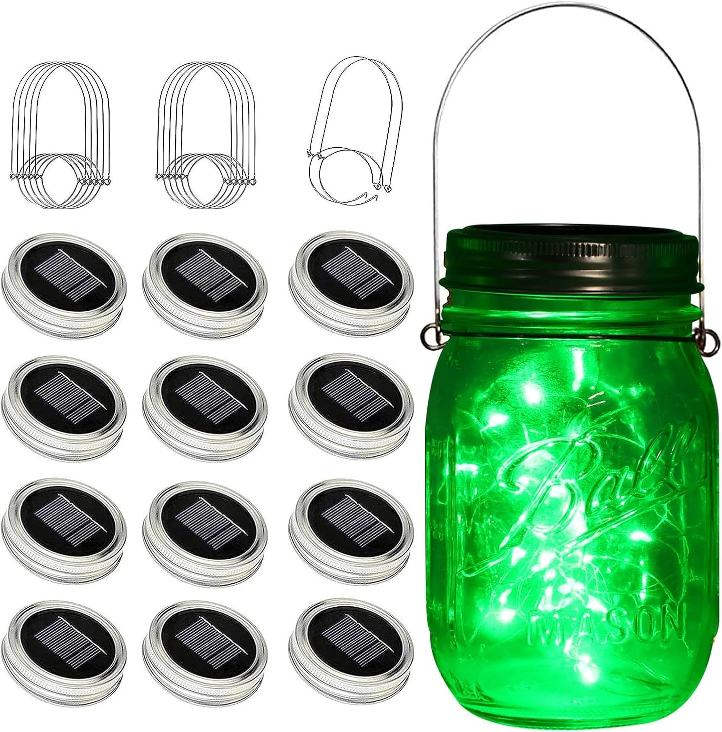 ZNYCYE Solar Mason Jar Lights, 12 Pack 30 LED Fairy Firefly Mason Jar Lids Outdoor Waterproof String Lights with Hangers(NO Jars) for Regular Mouth Jars Patio Garden Yard Wedding Decoration - Green-VerdiqueGarden