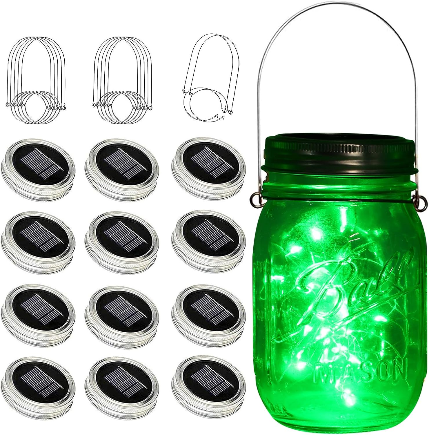 ZNYCYE Solar Mason Jar Lights, 12 Pack 30 LED Fairy Firefly Mason Jar Lids Outdoor Waterproof String Lights with Hangers(NO Jars) for Regular Mouth Jars Patio Garden Yard Wedding Decoration - Green-VerdiqueGarden