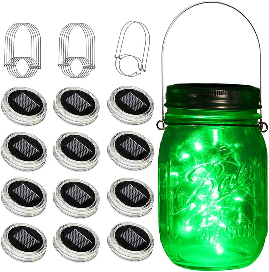 ZNYCYE Solar Mason Jar Lights, 12 Pack 30 LED Fairy Firefly Mason Jar Lids Outdoor Waterproof String Lights with Hangers(NO Jars) for Regular Mouth Jars Patio Garden Yard Wedding Decoration - Green-VerdiqueGarden