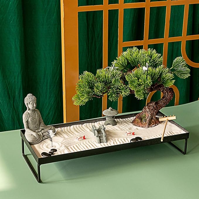 BangBangDa Japanese Meditation-Decoration - Home Office Bonsai Decor for Table Desk - Buddha Rock Sand Tabletop Decor Gifts for Women Man Friends-VerdiqueGarden