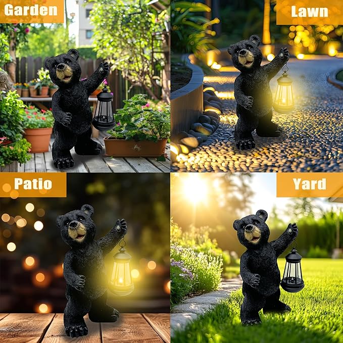 Solar Lantern Garden Statues Decor, Outdoor Bear Figurine Lights for Yard Patio Decoration - Unique Christmas Housewarming Gift for Grandma Wowen Mom-VerdiqueGarden