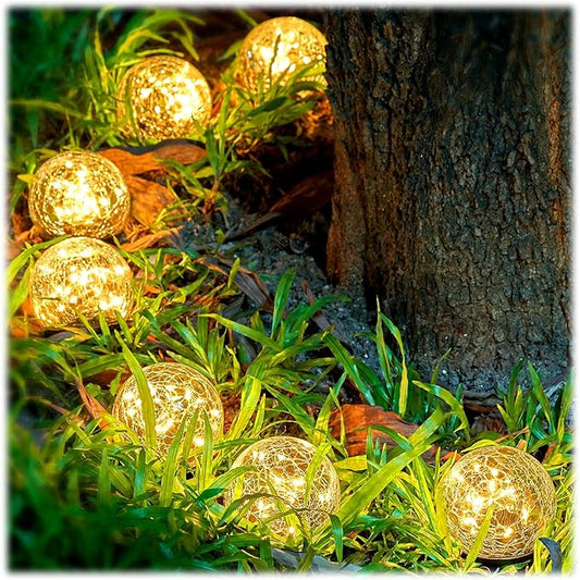 Honoson 3.9 Inch Solar Globe Lights Outdoor Waterproof, Solar Balls for Garden Cracked Glass Ball, Ground Landscape Garden Decor for Patio and Yard Lawn Backyard (12 Pieces)-VerdiqueGarden