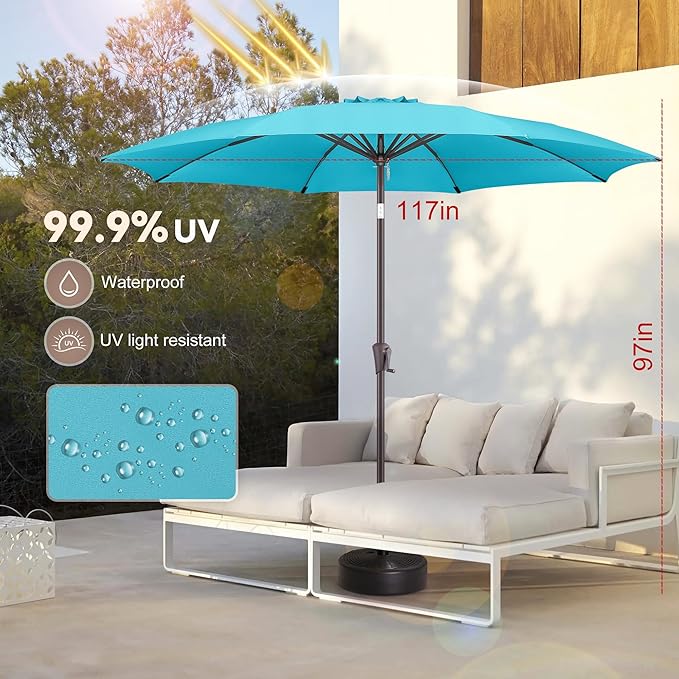 11ft Outdoor Patio Umbrella - Table Umbrella Waterprool UV Protection, Sombrillas de Patio with Push Button Tilt&Crank, Sun Umbrella for Pool, Porch, Garden, Deck, Backyard(Sky Blue)-VerdiqueGarden