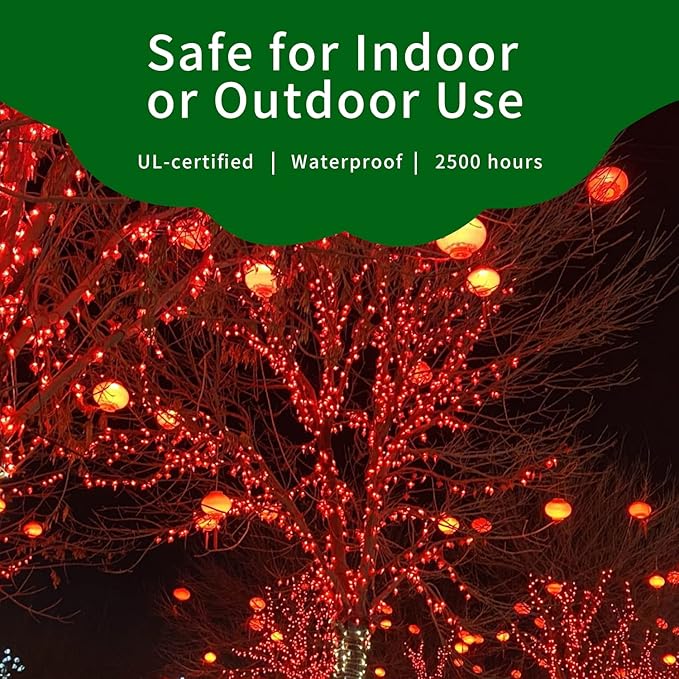 Ultra-Bright Connects End to End Red Christmas Mini Lights 300L 63.8Ft(2Sets-Each 150L)UL Listed Incandescent Bulb String Light for Indoor Outdoor Holiday Garden Party Christmas Tree Decor-VerdiqueGarden