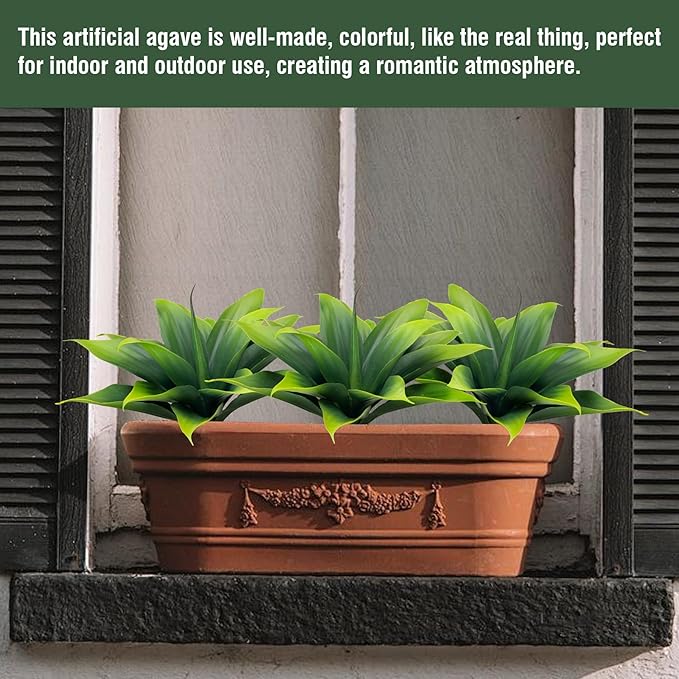 Fake Plants Artificial Agave Plants,Large UV Resistant Fake Agave Planters for Indoor and Outdoor Decorating Tropical Plant Succulents Greenery Indoor Decor((2Pack Light Green) 13.8"-VerdiqueGarden