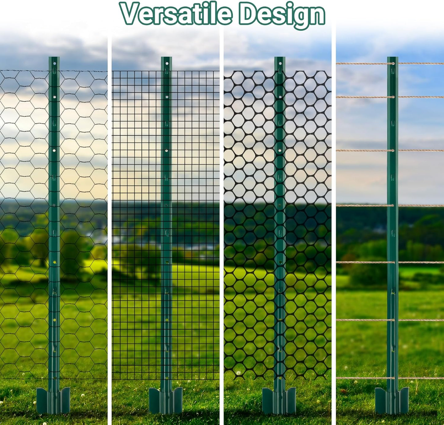 Fence Posts 4 Ft - 16 Pack, Heavy Duty Metal Fence Post, No Dig U Post for Farm, Garden, Orchard and Outdoor Wire Fencing(Green)-VerdiqueGarden