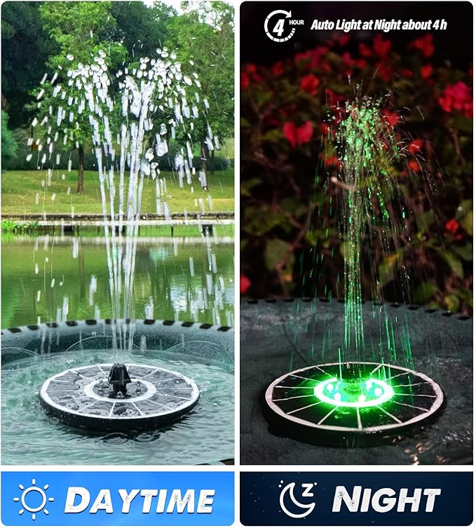 Solar Fountain Glass Panel with 2200 mah Battery, 3.5W Floating Solar Water Fountain with 4 Fixed Rods, Solar Fountain Pump for Bird Bath, Garden, Pond, Pool, Outdoor-Colorful Lights-VerdiqueGarden