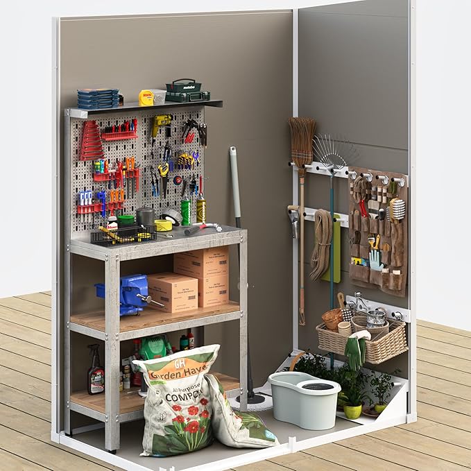 UDPATIO Outdoor Storage Shed 5x3 FT, Garden Plastic Sheds & Outdoor Resin Shed with Lockable Door for Backyard, Patio, Lawn, Light Grey-VerdiqueGarden