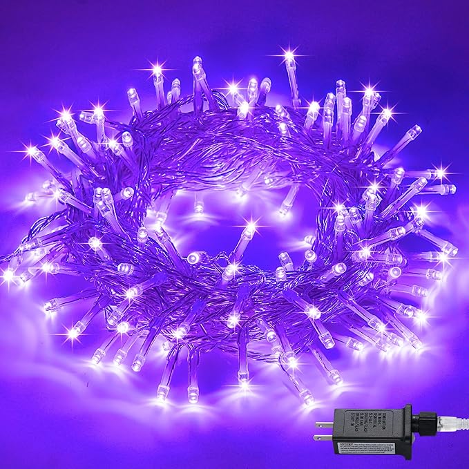 JMEXSUSS Connectable 100 LED Purple Halloween Lights Indoor, 8 Modes Plug in Purple Christmas String Lights Clear Wire, 33ft Christmas Tree Light Outdoor for Halloween Tree, Garden, Bedroom-VerdiqueGarden