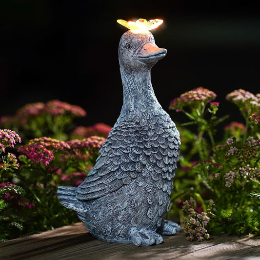 Solar Garden Statue Goose Figurine – Outdoor Decoration with Butterfly for Garden Yard Lawn Home Decor Outside : Unique Gifts for Mom Grandma-VerdiqueGarden