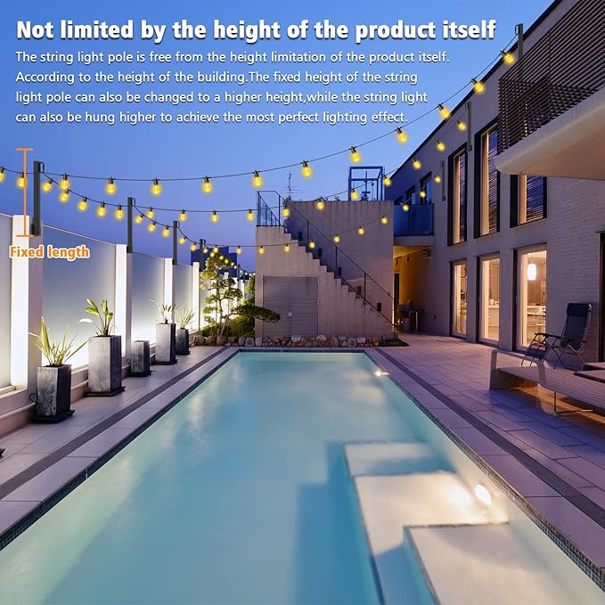 AILBTON 2.8FT 4 Pack Suspension Outdoor String Light Poles for Outside String Lights Hanging,with Clip and Holder,Light Post Mounting Stand for Patio Fence Wall Garden Backyard Deck-VerdiqueGarden