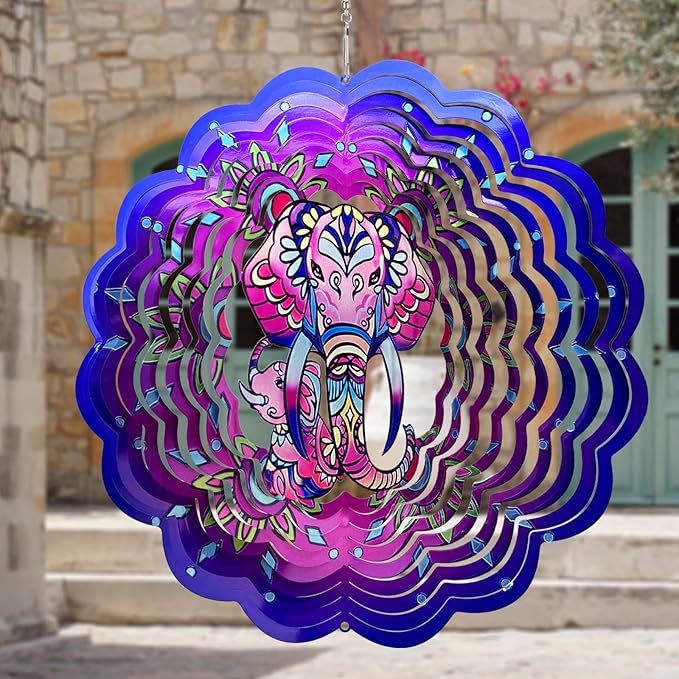 Elephant Wind Spinners 3D Hanging Wind Spinner Elephant Ornament Gifts for Women Mom Grandma,12inch Metal Wind Kinetic Sculpture for Outdoor&Indoor Decor, Yard Art, Garden Decoration-VerdiqueGarden