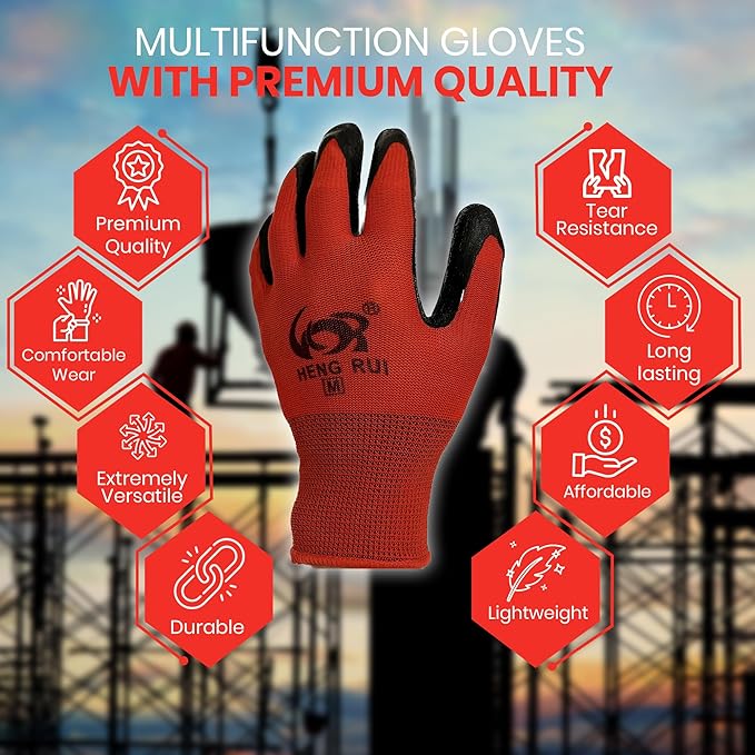 10 OR 20 Pairs Work Gloves–Heavy Duty Rubber Coated Safety Work Gloves–Multipurpose Gloves-VerdiqueGarden