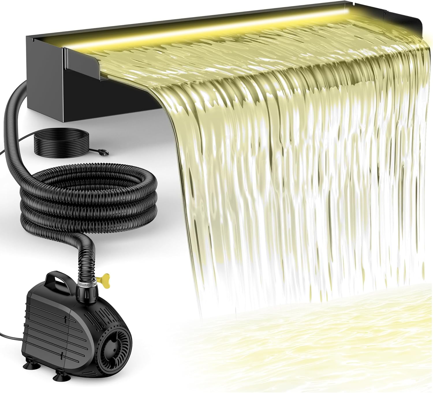 NFESOLAR Pond Waterfall Spillway Kit, Includes 23.6" W Stainless Pond Waterfall Box, 1200 GPH Water Pump, 10FT Corrugated Tubing for Outdoor Ponds Pool Streams up to 3000 Gallons N4611-VerdiqueGarden