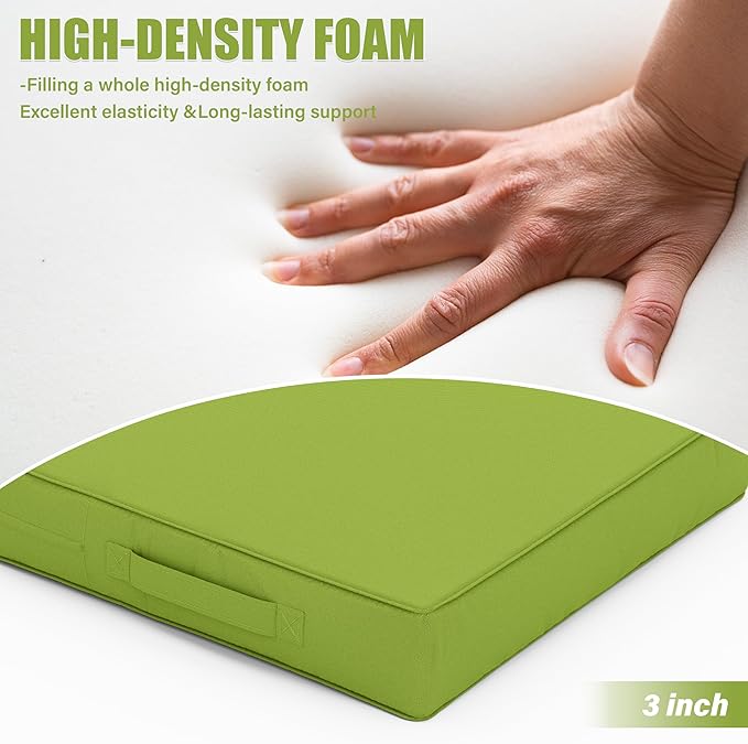 Patio Chair Cushions 17 X 16 X 3 Inch Waterproof Outdoor Seat Cushions for Patio Furniture, Outdoor Sofa Couch Pads with Ties & Handle, Set of 2, Grass Green-VerdiqueGarden