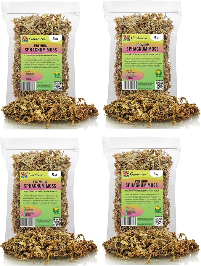 Premium Grade Sphagnum Moss by Gardenera - 20 Quart - Organic Hand Mixed New Zealand Long Fibered Sphagnum Moss Orchid - 4 Bags of 5 Quart-VerdiqueGarden