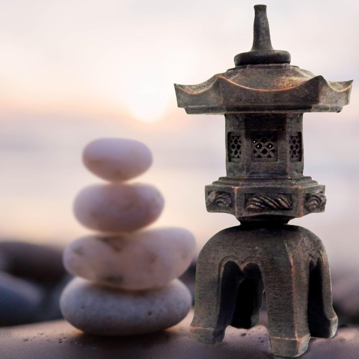 Bellaa 24429 Pagoda Stupa Zen Garden Decor Lawn Ornament Nara Japanese Style Asian Temple Lighthouse Oriental Lantern Toro Outdoor Statue 17 inch-VerdiqueGarden