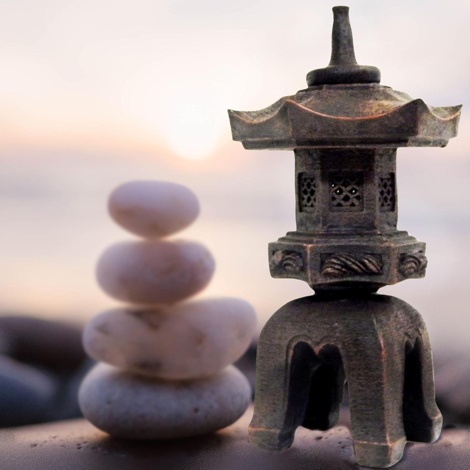 Bellaa 24429 Pagoda Stupa Zen Garden Decor Lawn Ornament Nara Japanese Style Asian Temple Lighthouse Oriental Lantern Toro Outdoor Statue 17 inch-VerdiqueGarden