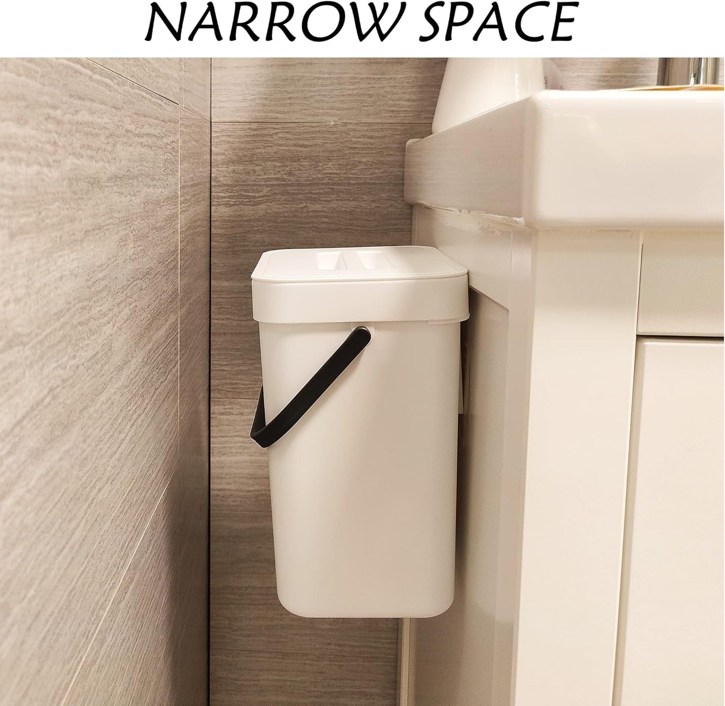 stonespace Hanging Small Trash Can with Lid Under Sink for Kitchen，1.3 Gallon/ 5L Mountable Compost Pail，Kitchen Compost Bin for Countertop, White-VerdiqueGarden