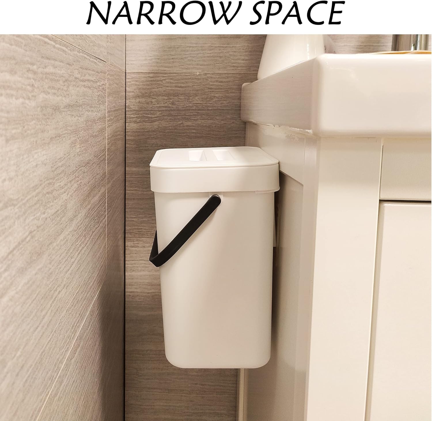 stonespace Hanging Small Trash Can with Lid Under Sink for Kitchen，1.3 Gallon/ 5L Mountable Compost Pail，Kitchen Compost Bin for Countertop, White-VerdiqueGarden