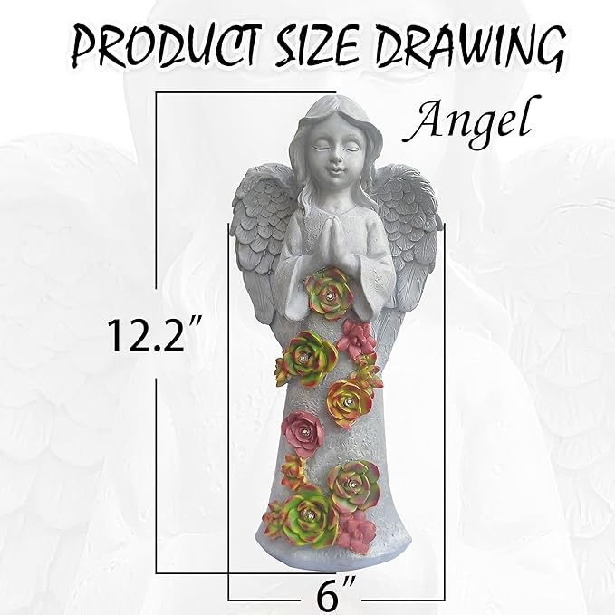 Angel Solar Garden Outdoor Statues with Succulent Plants and 6 LED Lights– Outside Solar Garden Decor Figurines -Remembrance & Sympathy Gifts Decorations-VerdiqueGarden