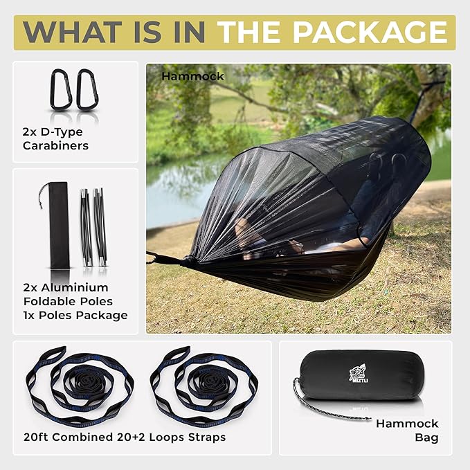 Miztli Camping Hammock -Portable Hammock w/Spacious Net & Tree Straps w/Adjustable Loops, Double and Single Hammock for Outdoor, Indoor, Hiking and Travel-VerdiqueGarden