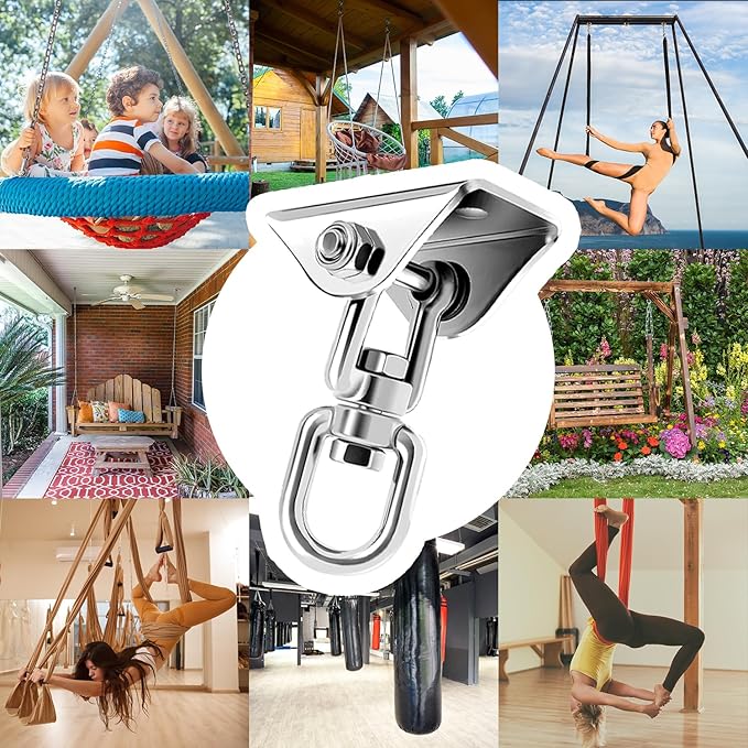 Heavy Duty Hammock Hanging Kit, 360° Rotating 1200 lb Swing Hangers for Hammock Chair Stand, Seat, Porch Swing, Yoga, Tree, Indoor Outdoor Hanging Hardware Sliver | Pack of 2-VerdiqueGarden