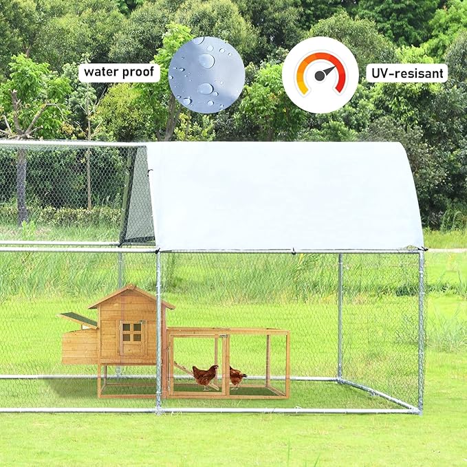1.26’’ Large Metal Chicken Coop Walk in, Chicken Pen for Chickens, Outdoor Chicken Runs Coops Dog Kennel, Flat Roofed Chicken Runs for Yard with Anti-Ultraviolet Cover (9.2’L x6.2’W x6.4’H)-VerdiqueGarden