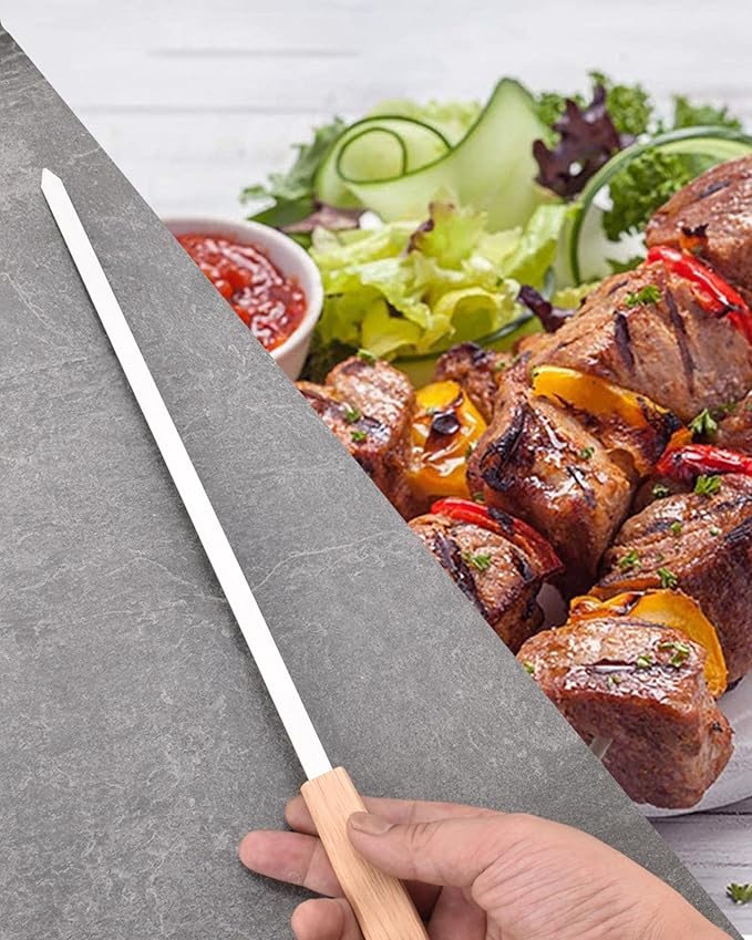 17-Inch Long Flat BBQ Skewers, HONSHEN Brazilian-style Stainless Steel 3/8 Inch Wide Blade with hardwood Handle barbecue skewers for Grilling Meat,Chicken,Shrimp,Vegetables-Set of 12-VerdiqueGarden