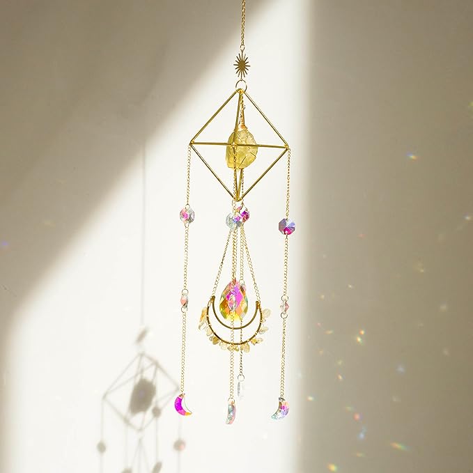 Citrine Crystal Suncatchers Boho Decor, Light Catcher Hanging, Unique for Moms, Glass Rainbow Maker, Crystal Window Hanging, Natural Gemstone (Citrine)-VerdiqueGarden