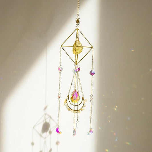 Citrine Crystal Suncatchers Boho Decor, Light Catcher Hanging, Unique for Moms, Glass Rainbow Maker, Crystal Window Hanging, Natural Gemstone (Citrine)-VerdiqueGarden