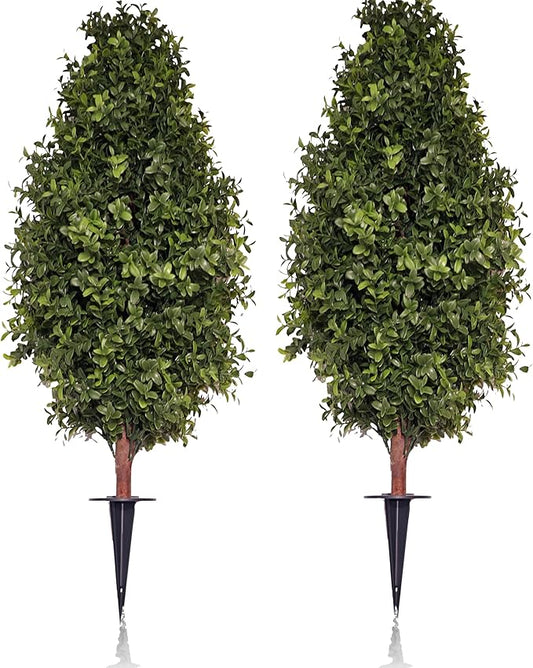 3FT Artificial Boxwood Bush Topiary Tree UV Resistance Rated with Spike. Easy to Push in The Ground.Plant Looks Great in a Planter Anywhere. Indoor/Outdoor Decor 2 Pack-VerdiqueGarden