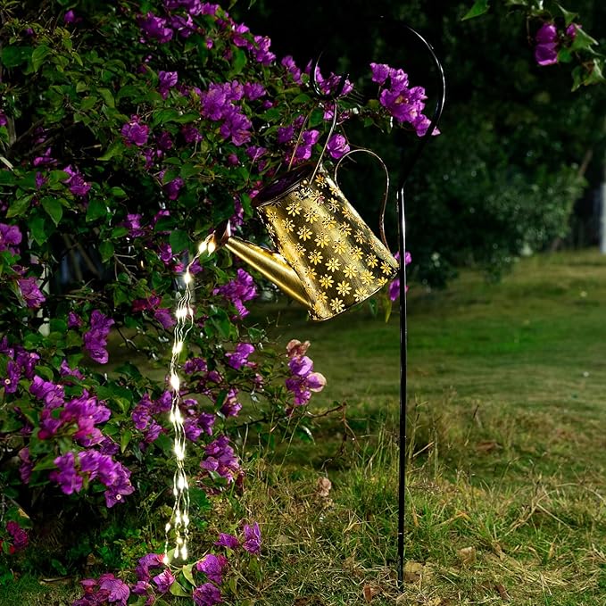 Garden Decor Solar Lights Outdoor Large Hanging Waterproof Watering Can Landscape Lights Outside Decorations for Yard Front Porch Patio Backyard Gardening Gift for Mom Grandma Women Birthday-VerdiqueGarden