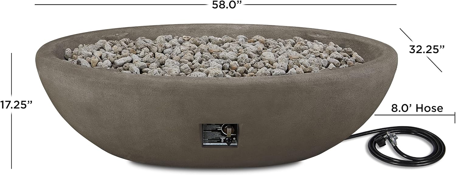 Real Flame Riverside 58" Oval Propane Fire Pit Bowl, Push-Button Ignition, Includes 28" Stainless Steel Burner, Lightweight 50,000 BTUs of Heat - Adjustable Flame Height-VerdiqueGarden