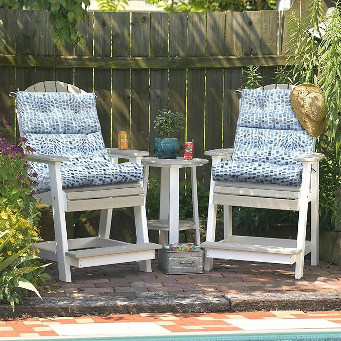 LVTXIII Outdoor High Back Chair Cushions, Seasonal Replacement Adirondack Chair Cushion with Ties, Patio Waterproof Seat Cushions for Home Garden Use (22” W x 20” D, Set of 2, Pebble Blue)-VerdiqueGarden