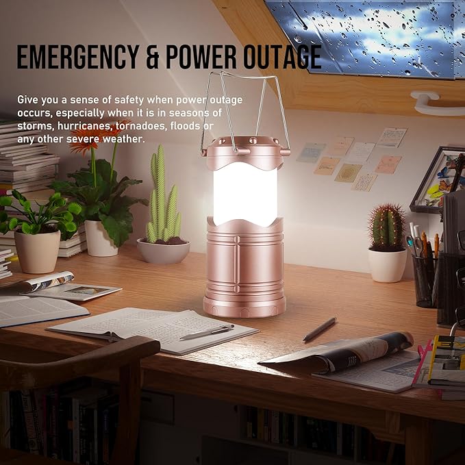 Lichamp LED Camping Lantern, 4 Pack Battery Powered Flashlight for Power Outages, Portable Collapsible Hanging Light Essential for Home, Outdoor, Emergency Lamp Survival Kit Gear for Hurricane, C3-VerdiqueGarden