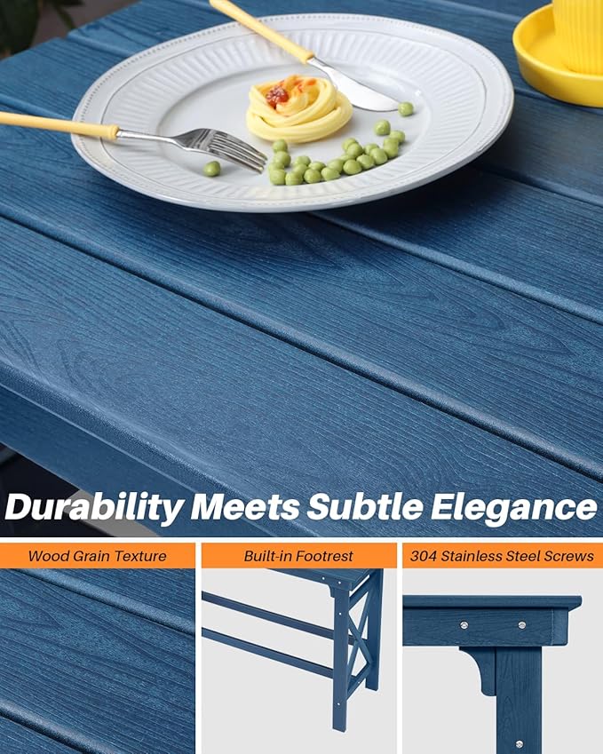 HDPE Outdoor Bar Table, 41" Rectangular Patio Bar Tables, Outdoor Counter Height Table Adirondack Patio Bar Height Table, HDPE Outside Pub Tables for Outside, Balcony, Deck, Poolside, Navy-VerdiqueGarden